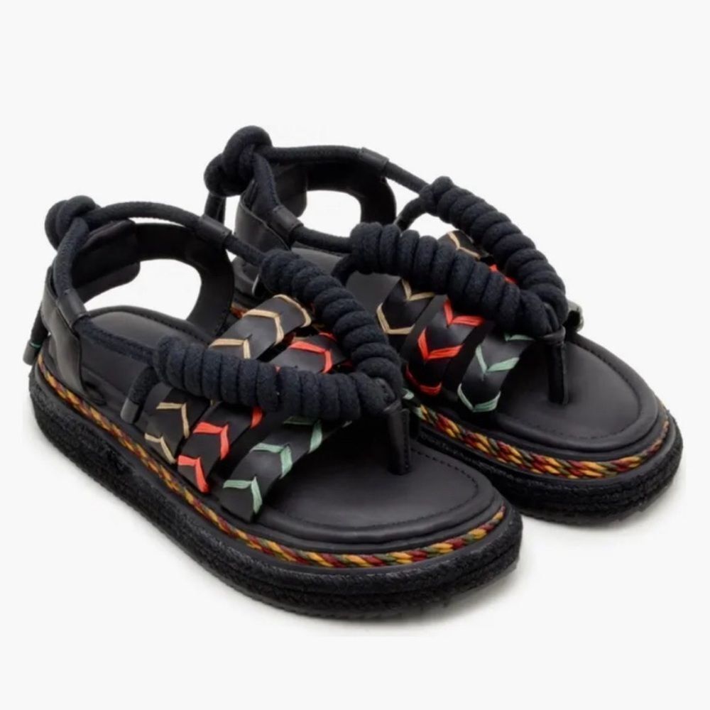 FARM RIO | Black Rope Strappy Flatform Sandals Made in Brazil Women’s Size US 8